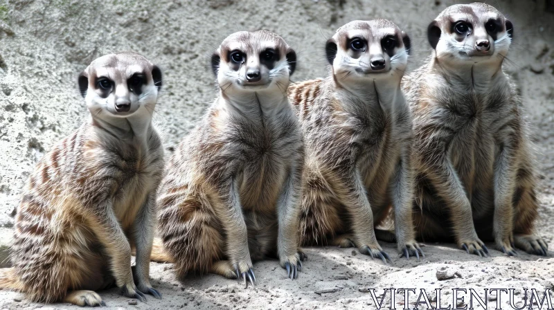 Intimate Encounter: Four Meerkats Sitting on Sandy Ground AI Image