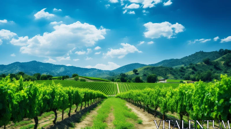 Picturesque Vineyard in Summer - A Mesmerizing Colorful Landscape AI Image