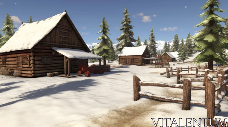 AI ART Serene Winter Scene: Charming Log Cabin in Unreal Engine Style