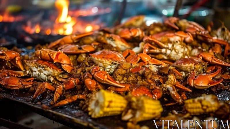 Sizzling Grilled Crabs with Savory Sauce and Sides AI Image