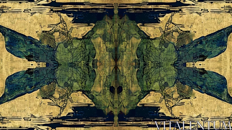 Symmetrical Abstract Painting in Dark Blue and Green AI Image