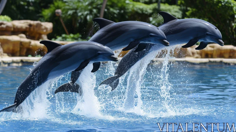 Three Dolphins Jumping Out of Water AI Image
