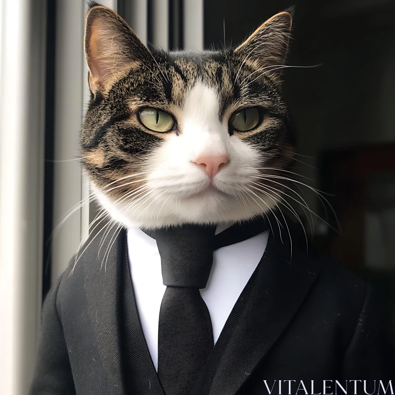 AI ART Sophisticated Cat in Formal Attire by the Window