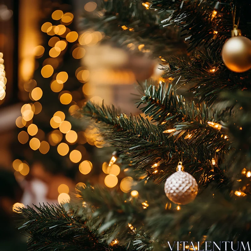 Festive Christmas Tree with Baubles Close-Up AI Image