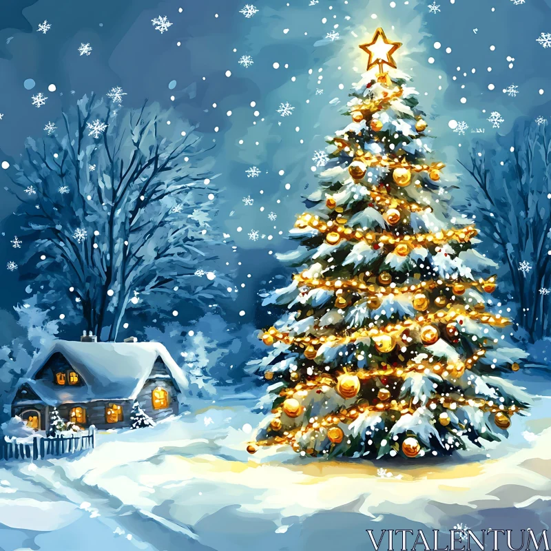 Magical Christmas Tree at Night AI Image