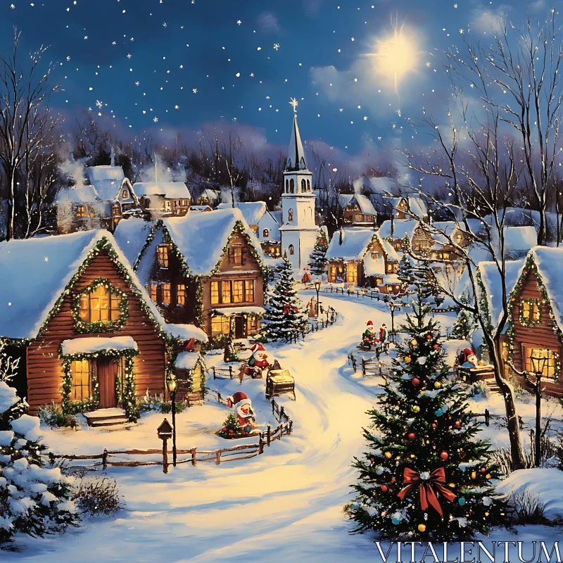 Snowy Christmas Village AI Image