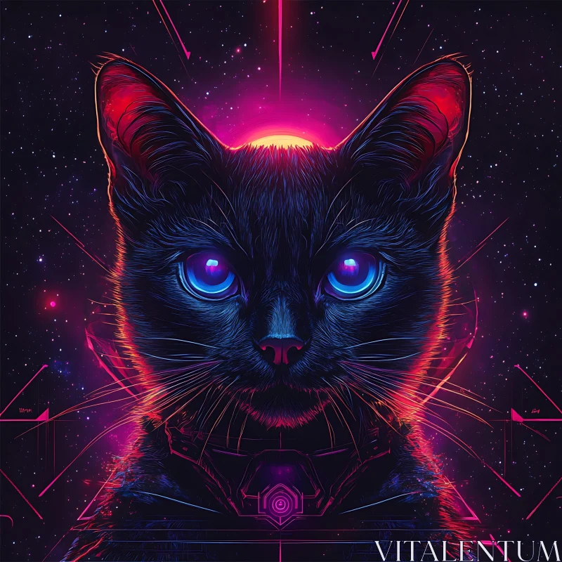 Cosmic Feline Portrait with Neon Accents AI Image