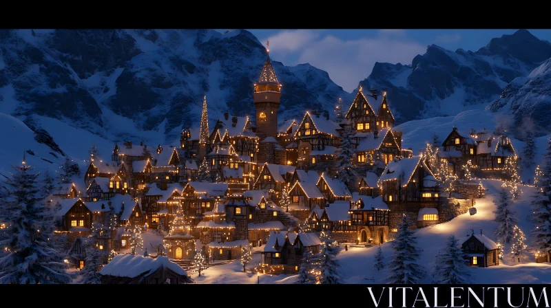 Winter Wonderland Village under Twilight AI Image