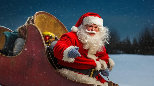 Santa Claus Riding Sleigh in Winter Wonderland