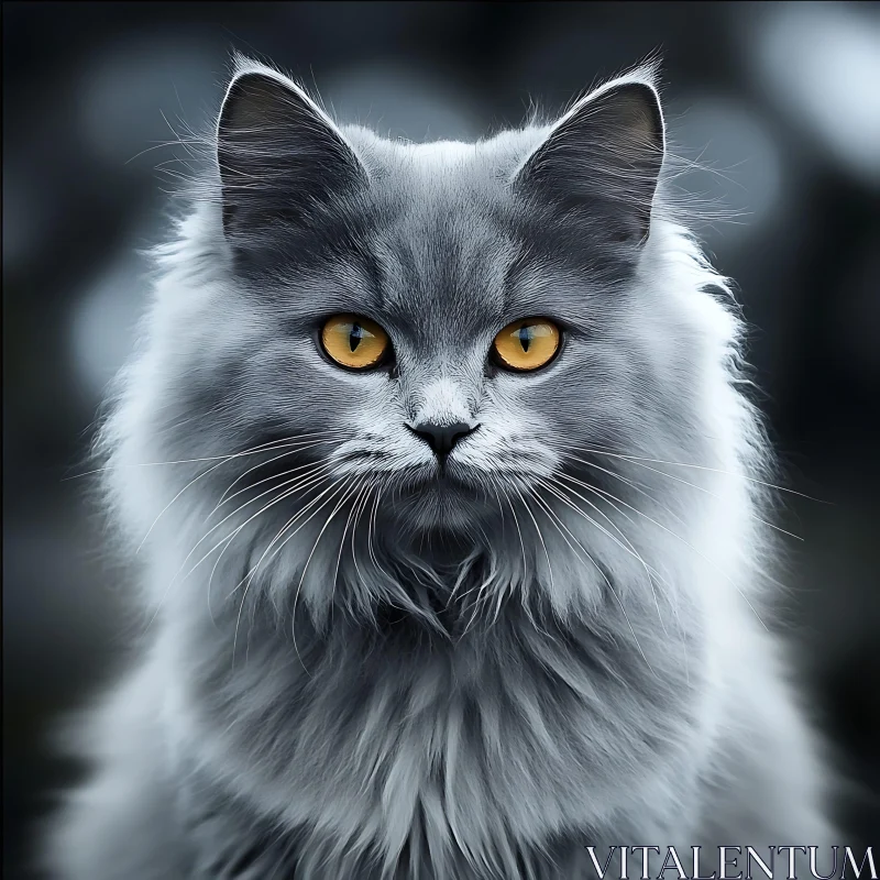 Grey Cat with Mesmerizing Amber Eyes AI Image