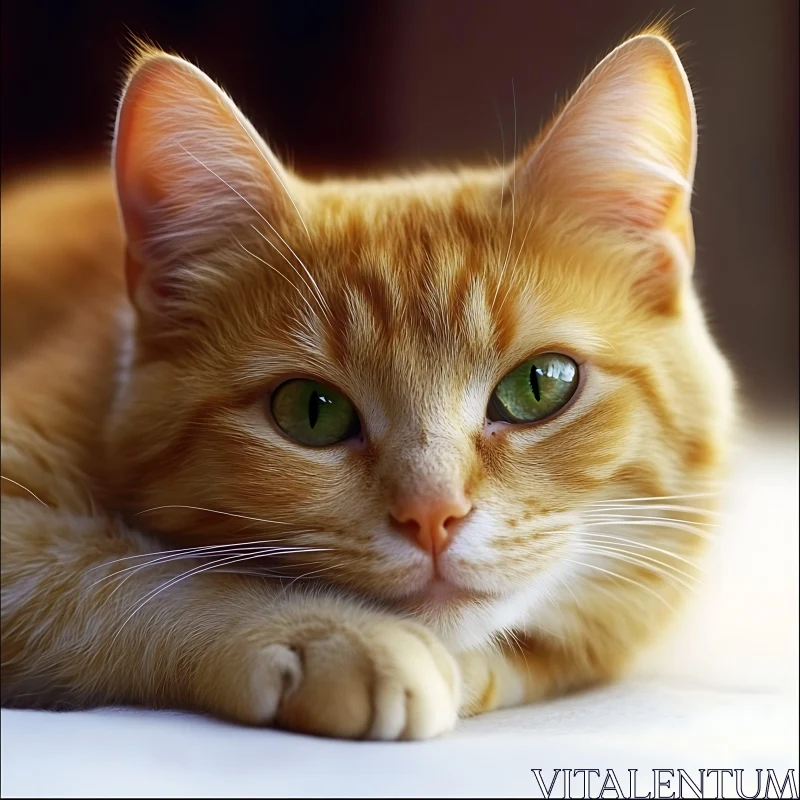 Orange Cat With Captivating Green Eyes AI Image