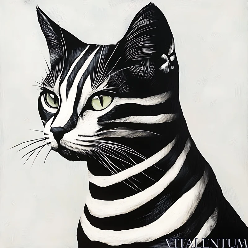 AI ART Zebra-Striped Cat Digital Art