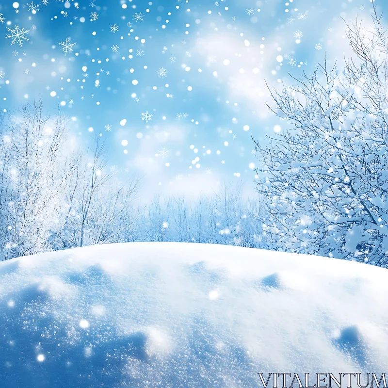 Tranquil Snowy Hill and Bare Trees in Winter AI Image