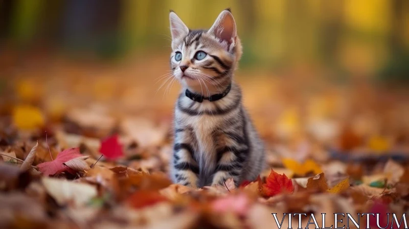 Adorable Tabby Kitten in Fallen Leaves AI Image
