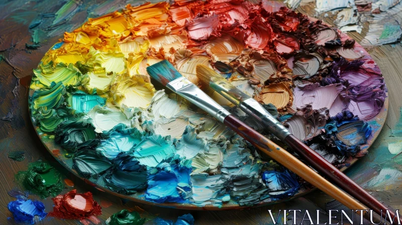 Artist's Palette with Oil Paints - Close-up Abstract Art AI Image