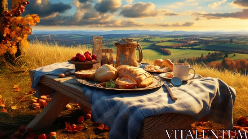 Autumn Picnic on Wooden Table with Breakfast - Rendered in Cinema4d AI Image