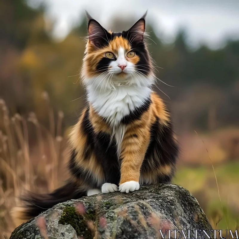 Regal Feline in a Natural Setting AI Image