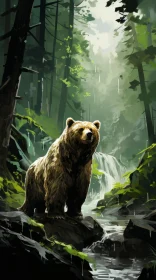 Bear in Forest: A Fusion of Realism and Abstract Art
