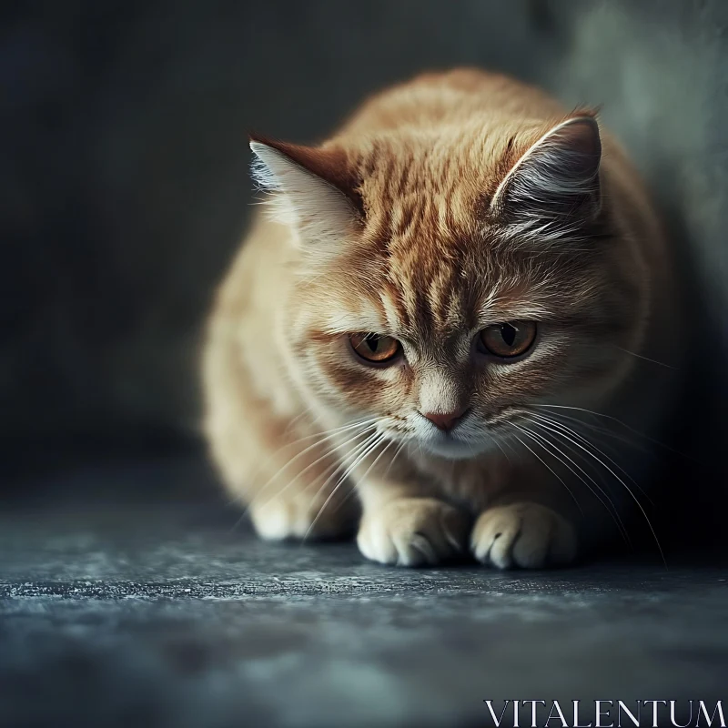 Contemplative Ginger Cat with Detailed Whiskers AI Image