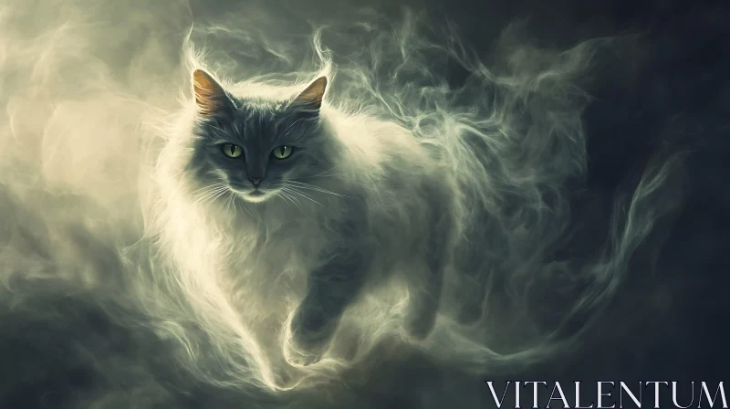 AI ART Mystical Cat in a Swirl of Smoke