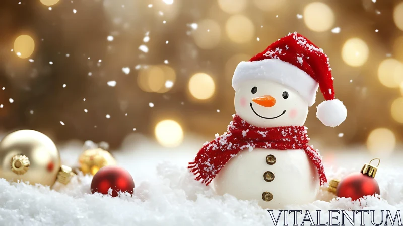 Festive Snowman Among Holiday Ornaments AI Image