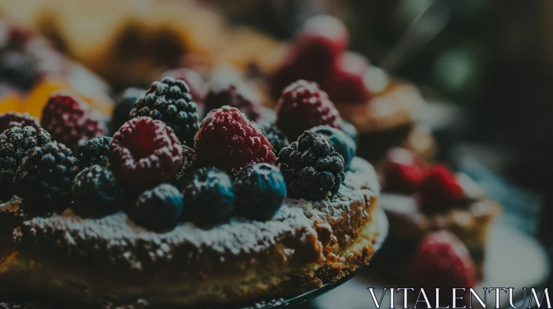 Delicious Cake with Fresh Berries - Close-up Food Photography AI Image