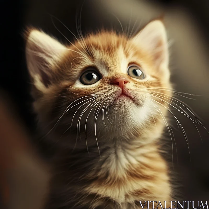 Cute Orange Tabby Kitten Look Upward AI Image