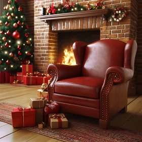 Warm Holiday Setting with Armchair and Christmas Tree