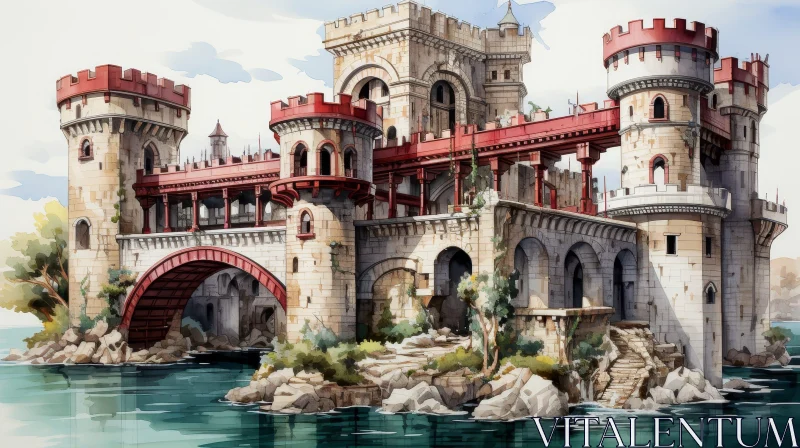 Medieval Castle Watercolor Painting AI Image