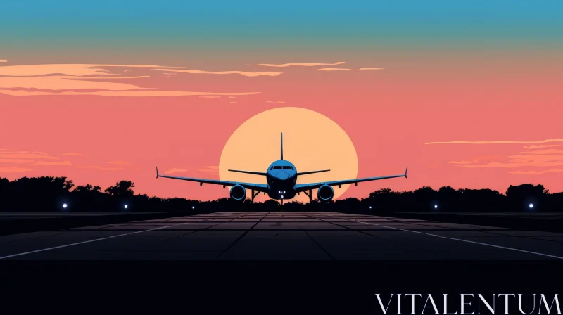 Sunset Departure: Passenger Plane Taking Off at Dusk AI Image