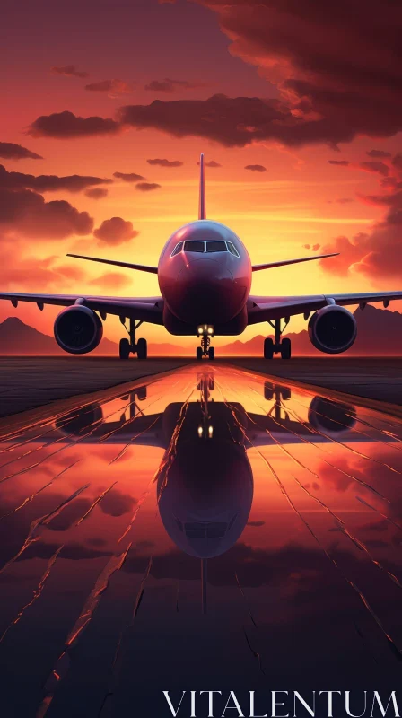 Sunset Passenger Plane on Runway AI Image