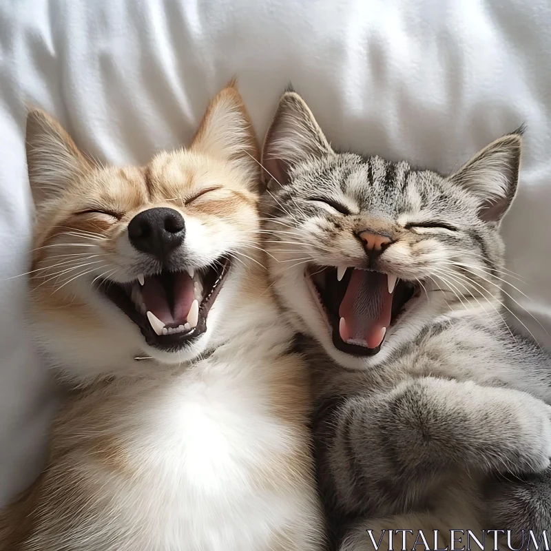 Laughing Companions: Fox and Cat AI Image