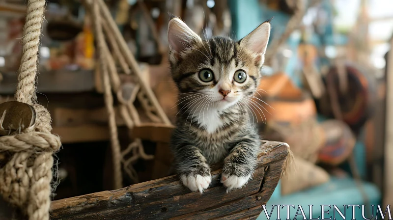 Charming Kitten in Rustic Maritime Scene AI Image