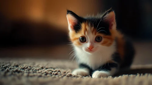 Sweet Kitten Relaxing on a Cozy Carpet