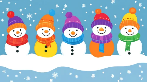 Cheerful Snowmen with Colorful Hats and Scarves