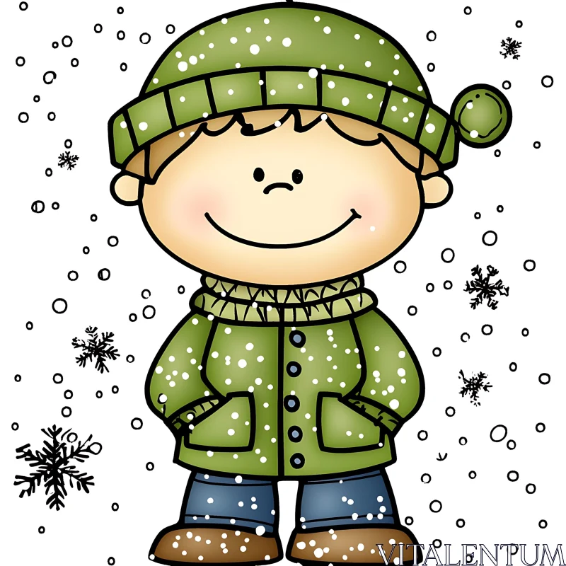 Smiling Child in Snowy Winter Cartoons AI Image