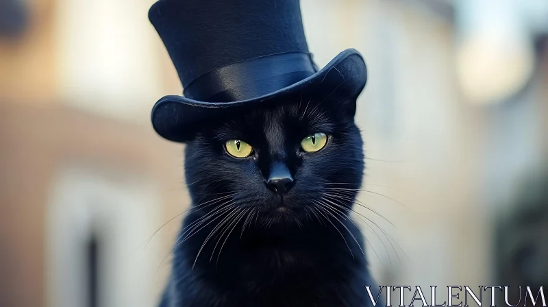 AI ART Elegant Black Cat in Top Hat