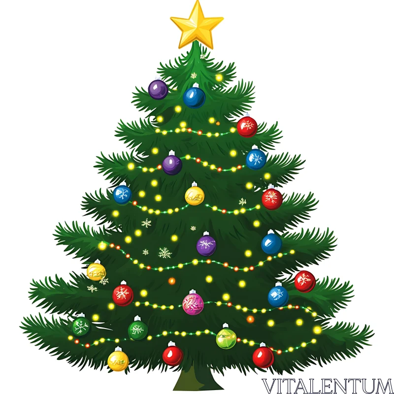 Festive Christmas Tree with Ornaments and Lights AI Image