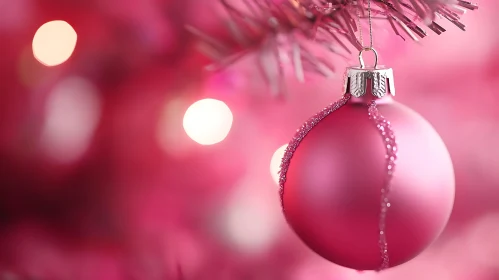 Festive Pink Ornament Hanging on a Christmas Tree