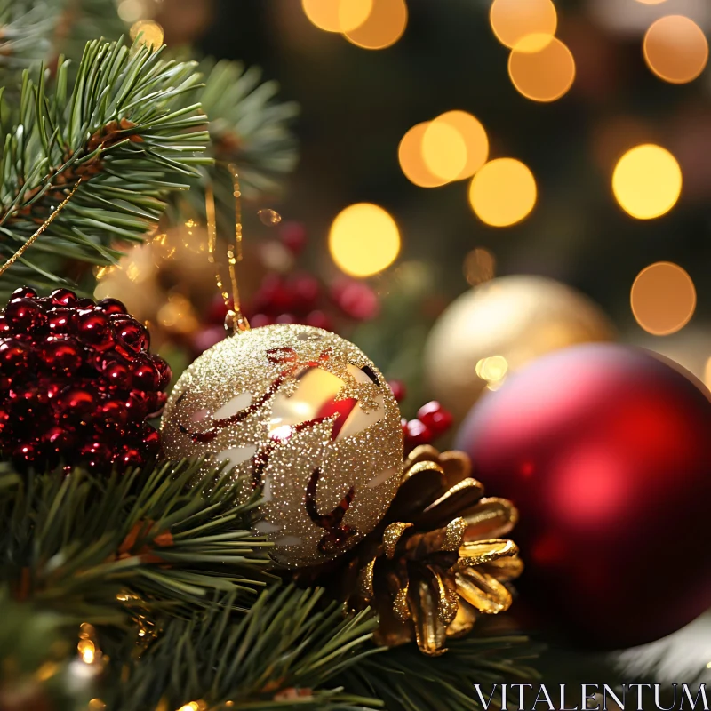 Holiday Decor: Glittering Christmas Tree Baubles AI Image