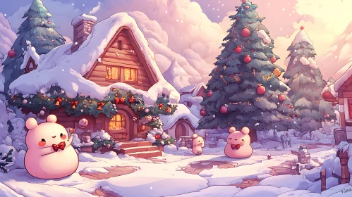 Christmas Cabin with Adorable Winter Hamsters