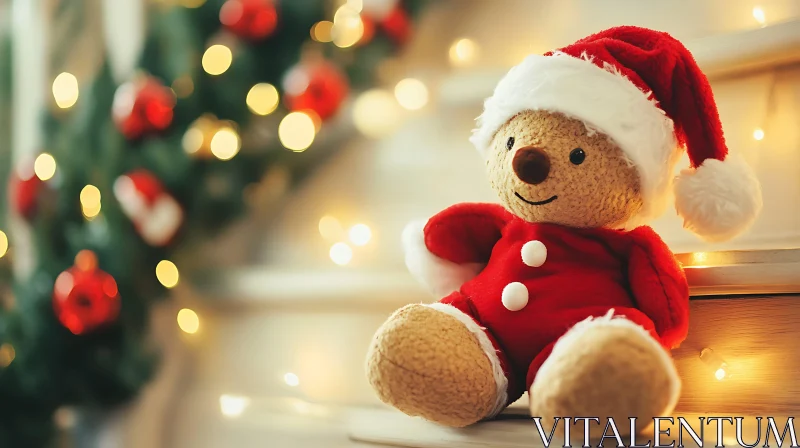 Holiday Teddy Bear in Santa Suit AI Image