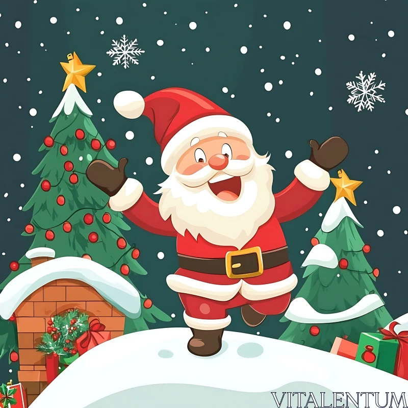 Festive Santa Claus with Christmas Trees and Presents AI Image