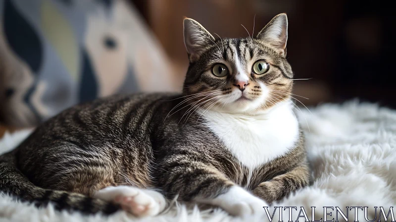 Relaxed Tabby Cat with Striking Green Eyes AI Image