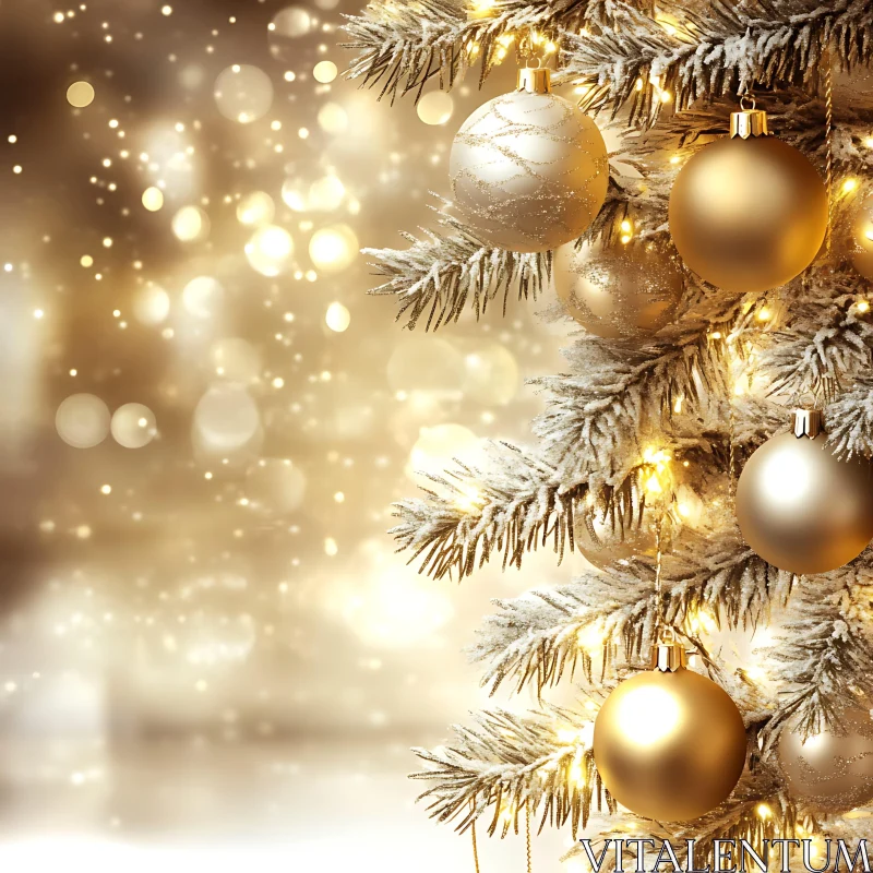 Golden Christmas Tree Decorations and Lights AI Image