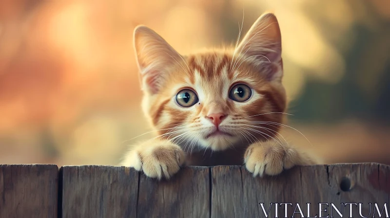 Cute Ginger Kitten With Blue Eyes Over Fence AI Image