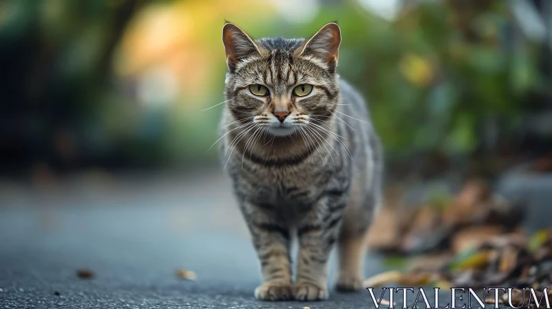 Alert Tabby Cat in a Serene Outdoor Setting AI Image