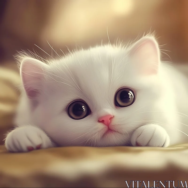 Cute Fluffy White Kitten with Pink Nose AI Image