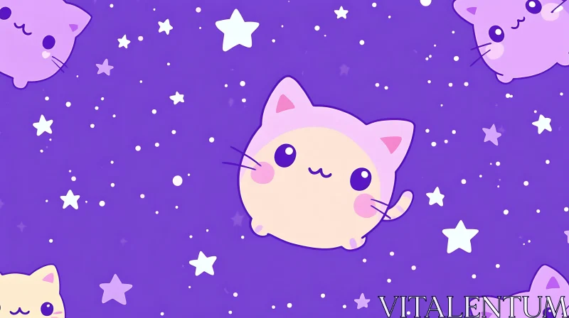 Adorable Cartoon Cats Under the Stars AI Image