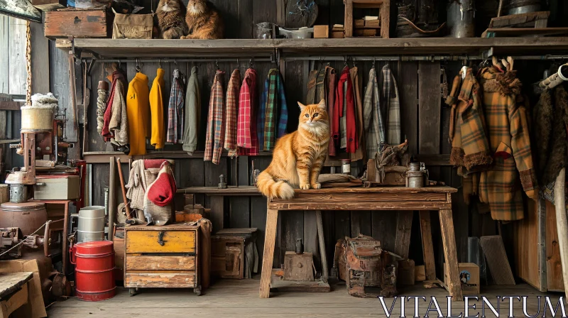 AI ART Ginger Cat in a Quaint Workshop Setting